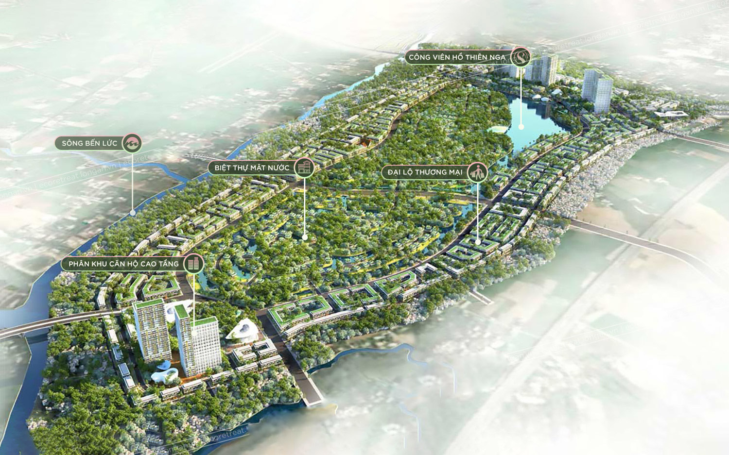 Mặt bằng Eco Retreat Long An được triển khai trên tổng diện tích rộng lớn tới 220,05 hecta tại huyện Bến Lức, tỉnh Long An.
